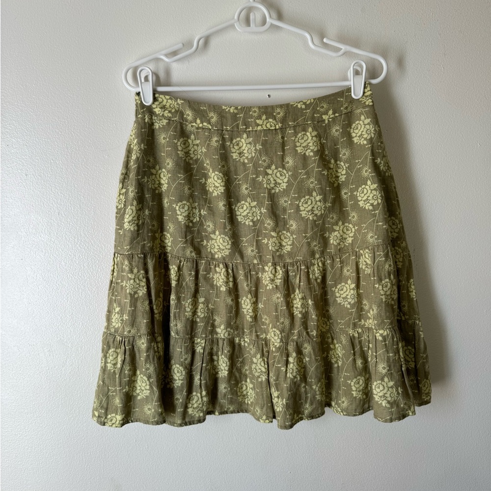 GAP 100% linen green floral midi skirt